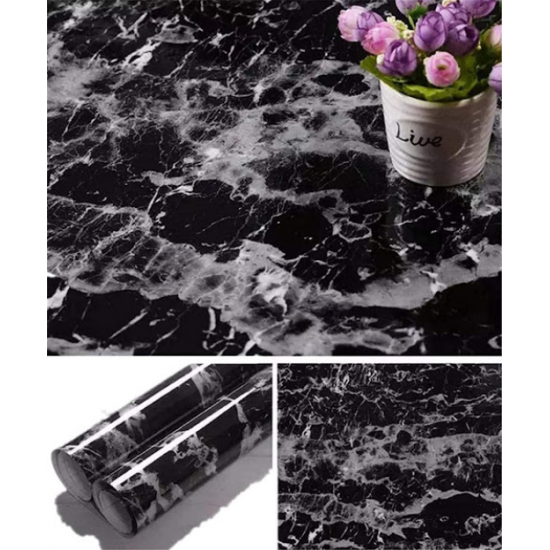 Autocolant imitatie marmura neagra, 60 x 300 cm, set 2 bucati